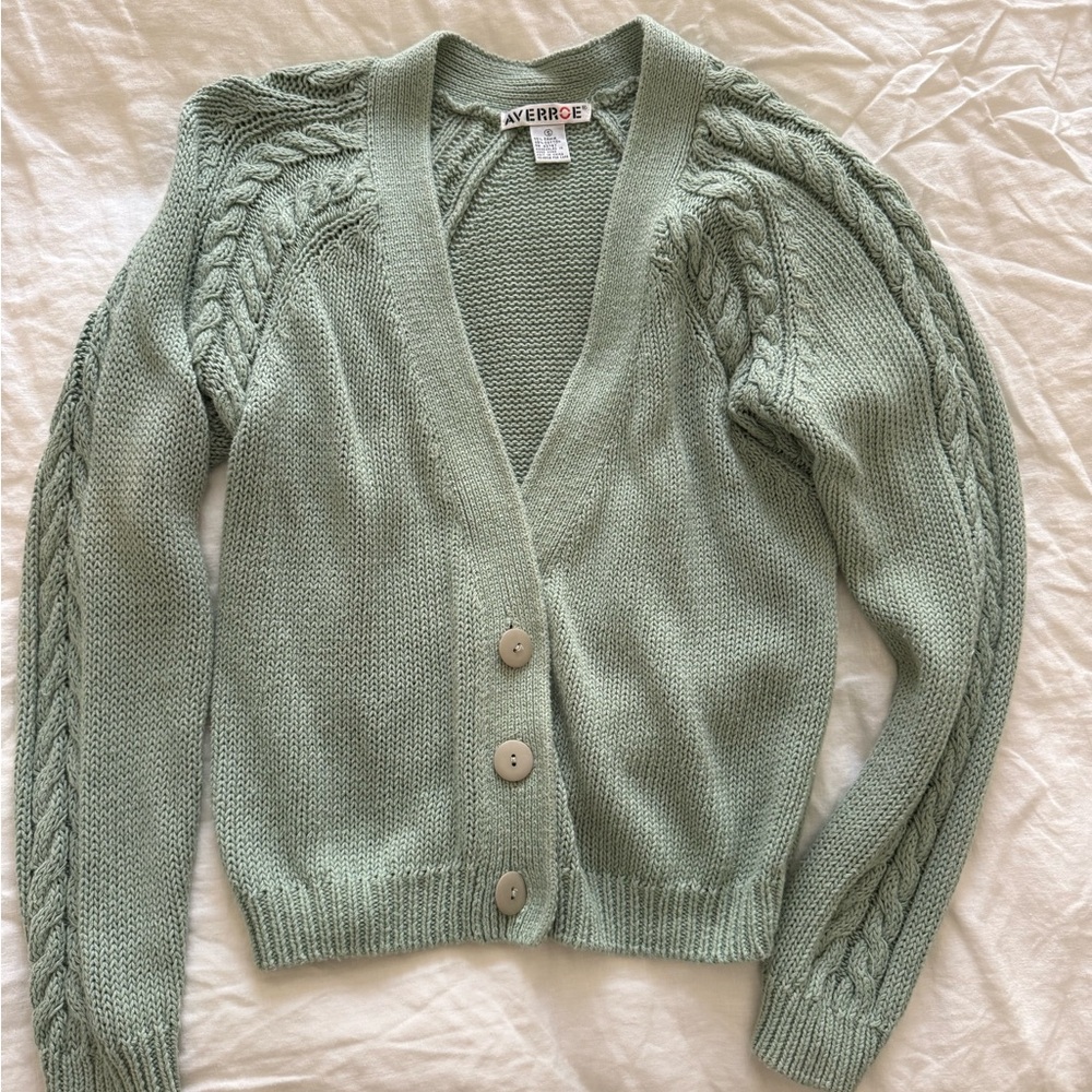 Sage Light Green Cable Knit Cardigan